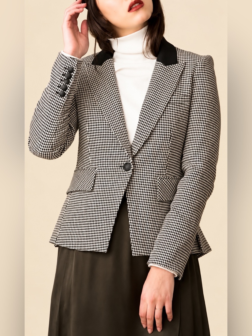 Veronica Beard Airlie Dickey Jacket 14 Houndstooth Peplum Blazer Black White